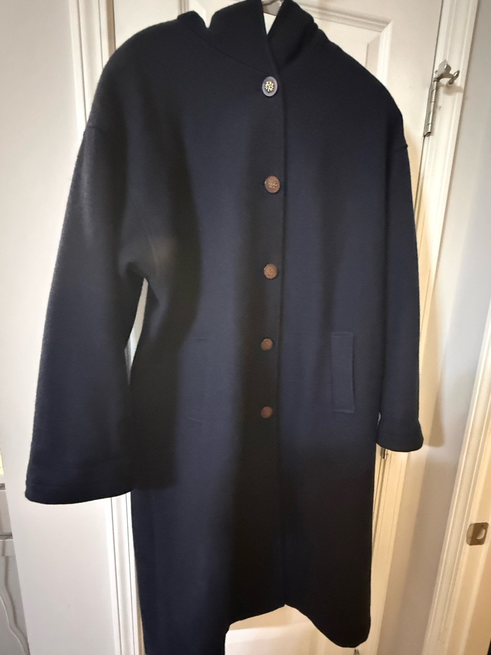 Vintage 80s Cabin Creek Navy Wool Longline Hooded Coat ILGWU USA Size 16